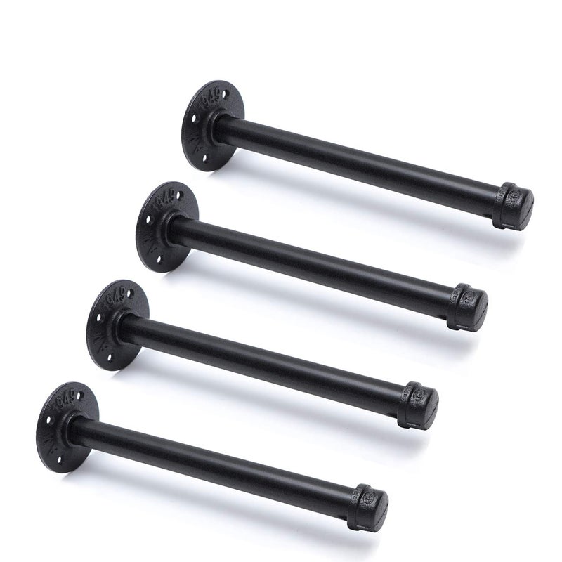 Home TZH 3/4" Industrial Black Iron Pipe Shelf Brackets, Rustic Wall Mounted DIY Shelving Brackets Hanging Custom Pipe Brackets for Floating Shelves (4, 10") - Image 1